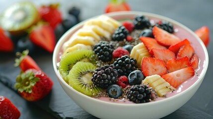 Fresh smoothie bowl with a variety of colorful fruits