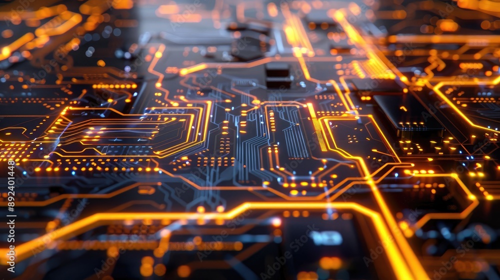 Poster futuristic circuit board with glowing elements and circuits