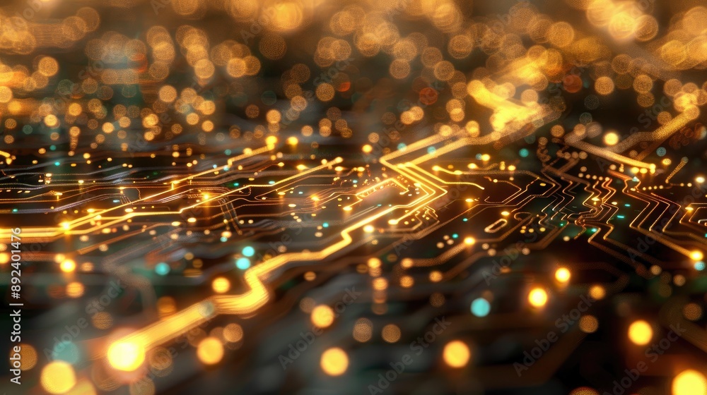 Poster futuristic circuit board with glowing elements and circuits