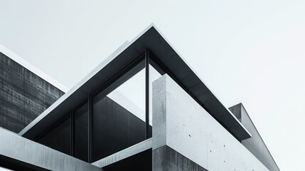 Fototapeta premium Contemporary suburban home with a minimalist design, featuring sharp angles and a black and white color scheme Include copy space for text