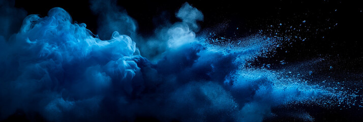 abstract blue powder splash on black background