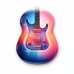 Fototapeta premium Neon 3D guitar icon isolated. Guitar live music and performance, guitar play party, graphic design