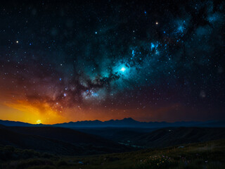 Fototapeta premium The sunset and cluster of stars each with its own nebula in a fascinating mix of colors and shapes ai generated