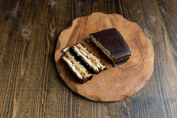 dessert from dairy products in natural sweet chocolate