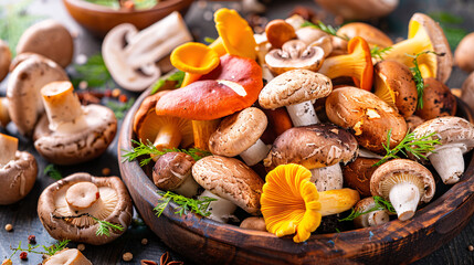 Colorful variety of fresh mushrooms