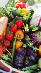 raw vegetables basket with artichokes and tomatoes