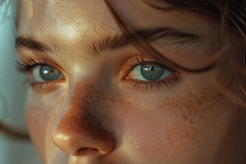 Fototapeta premium Portrait of a woman with distinctive freckles, ideal for personal or business use