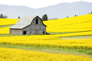 Old Barn in a Field of Yellow Flowers