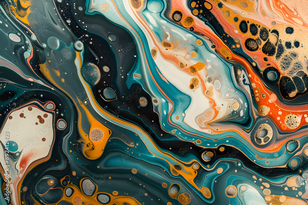 Poster A captivating abstract fluid art composition featuring vibrant colors and intricate patterns, creating a dynamic and visually striking image.