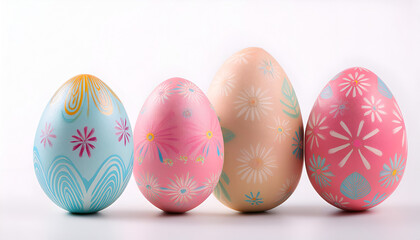 Four Decorated Easter Eggs on a White Background