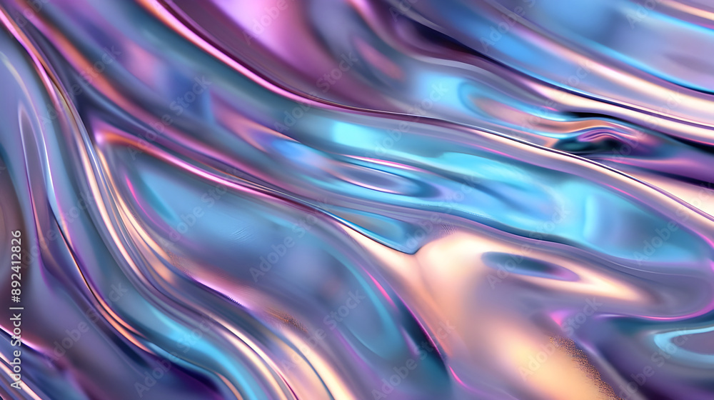 Poster Vivid abstract fluid art featuring swirling purple hues and shimmering accents, creating a mesmerizing and dynamic visual experience.