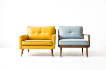 Yellow and Blue Armchairs in a Minimalist Room