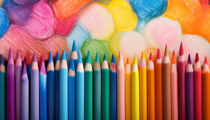 Fototapeta premium Colorful Crayons Aligned Against a Hand Drawn Background