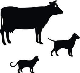 Set of black-and-white cartoon animals and bird creatures. Vector illustration isolated on white background with transparent background.
