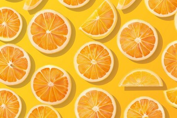 Orange Slices Pattern on Yellow Background