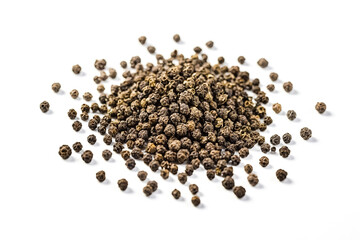 Black Peppercorns on White Background