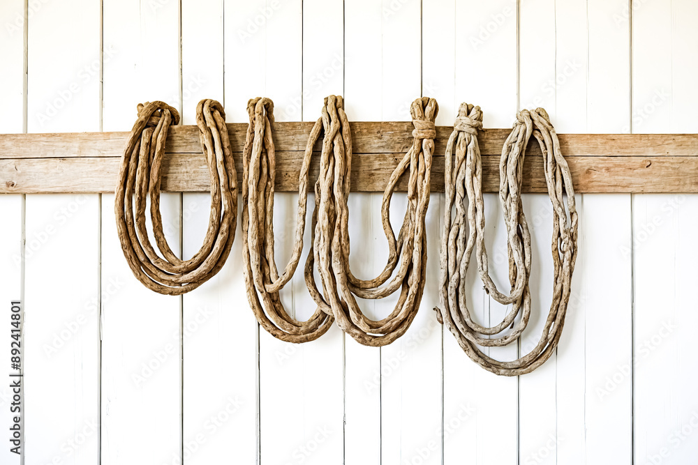 Poster Rustic Rope Decoration On White Wooden Wall