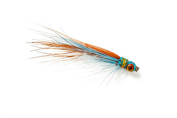 Fly Fishing Lure with Blue and Orange Feathers