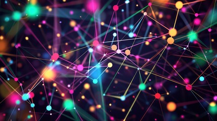 Obraz premium array of multicolored dots connected by vibrant lines, creating a lively plexus with a central blank area for text