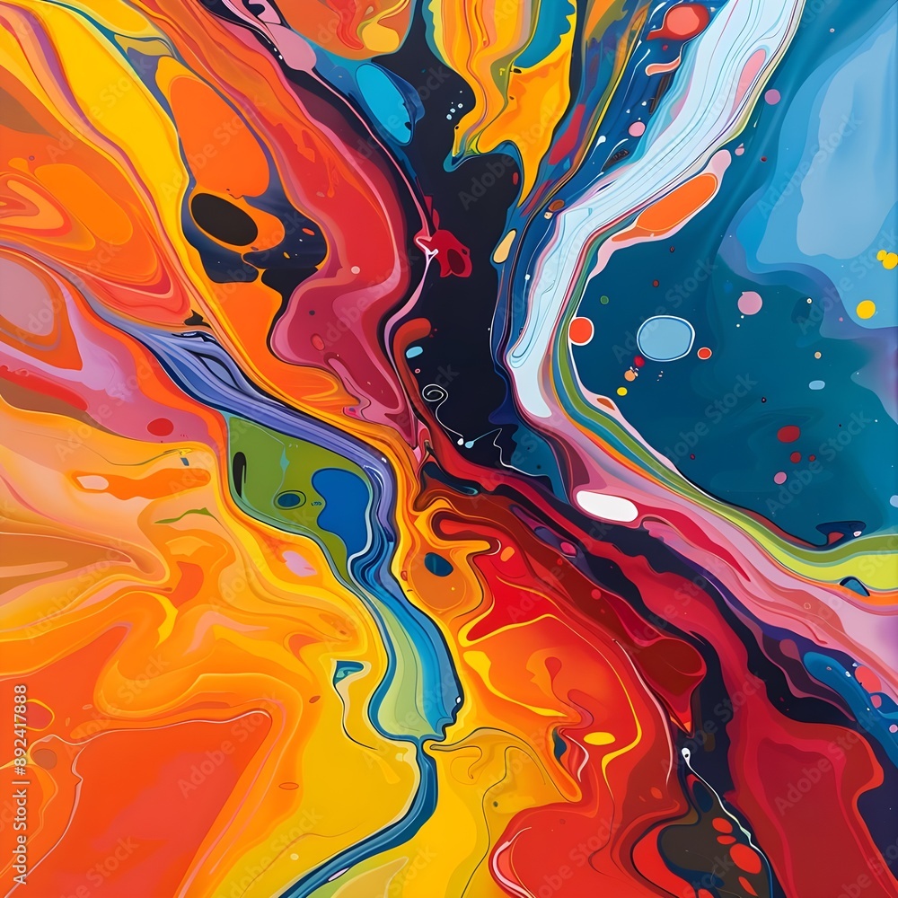 Poster A captivating abstract fluid art composition featuring vibrant colors and intricate patterns, creating a dynamic and visually striking image.