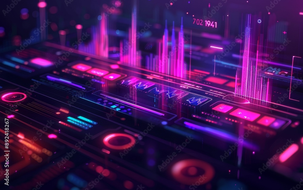 Aufkleber business intelligence dashboard, interactive hologram data visualization, advanced tech environment