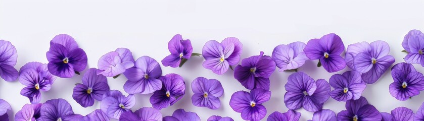 Fototapeta premium Graceful Purple Violets Blooming on White Background