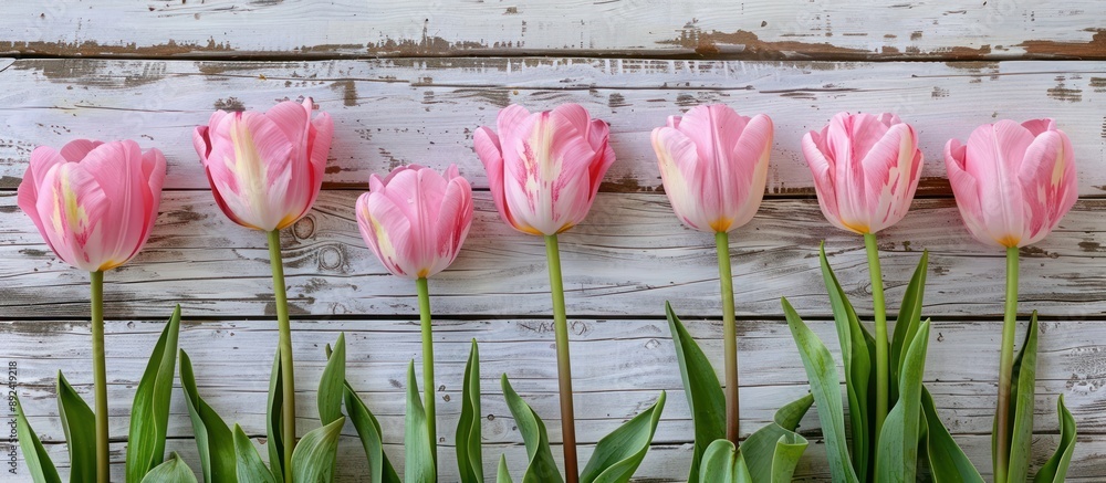 Canvas Prints Pink Tulips on Whitewashed Wood