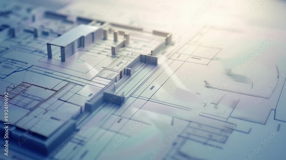 Poster 3d render of an architectural blueprint with detailed building plans