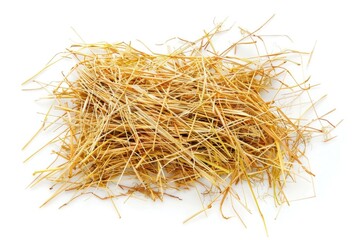A stack of hay on a clean white background