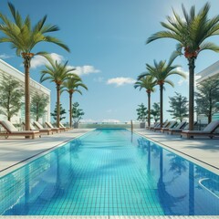 Fototapeta premium Luxury Rooftop Pool with Palm Trees