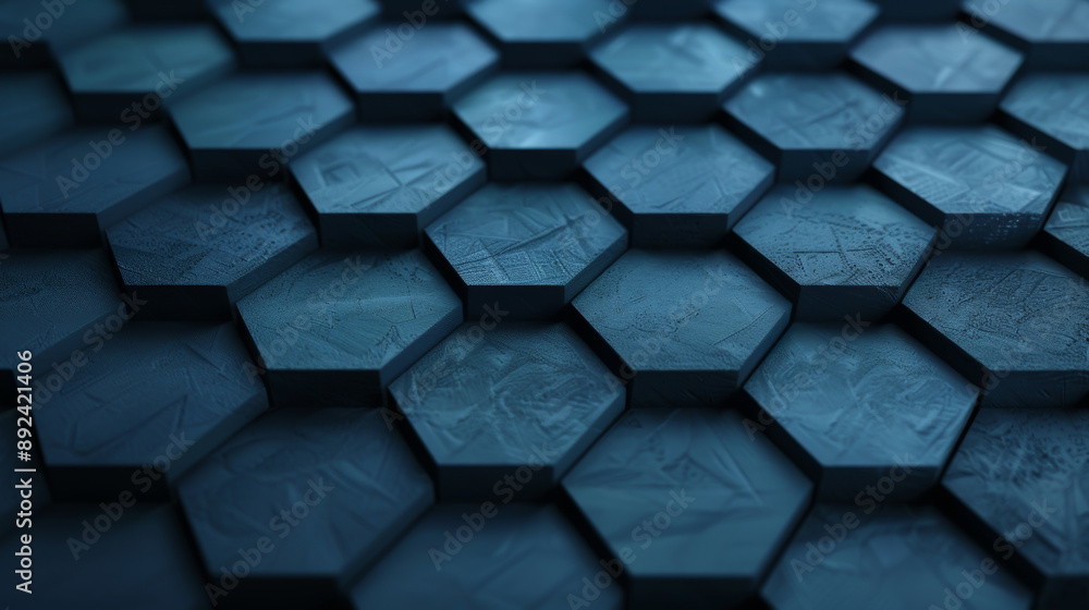 Poster hexagonal tile pattern with a futuristic design. blue tones and abstract shapes for backgrounds or t