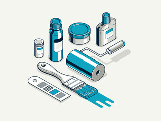 Painting walls service interior vector 3D isometric illustration, job professional renovation, residential flat renovate, apartment or house interior decoration.