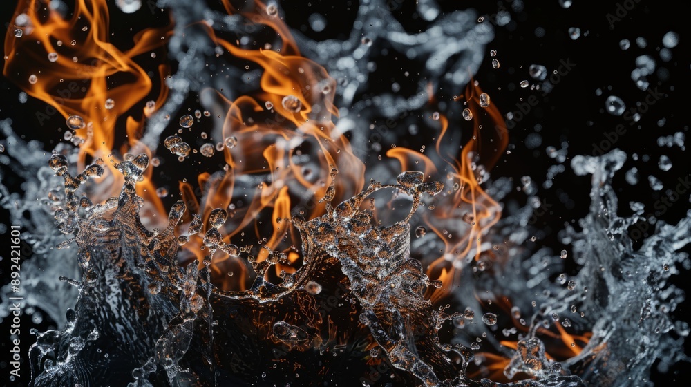 Poster a dynamic composition of fire and water elements in abstract style. perfect for conceptual and artis
