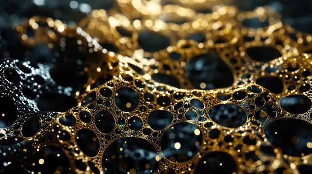 Complex network of gold and black plexus on a luxury-themed background, opulent and high-end with text space