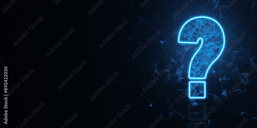 Aufkleber Glowing Question Mark with Network Connections on Dark Background. 3D Rendering