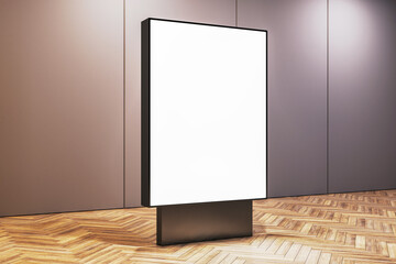 Blank white digital billboard mockup in modern interior. 3D Rendering