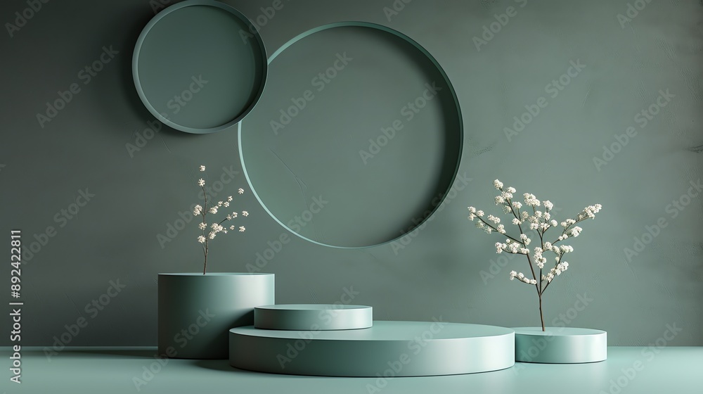 Poster abstract background with podiums for product presentation. 3d rendering.