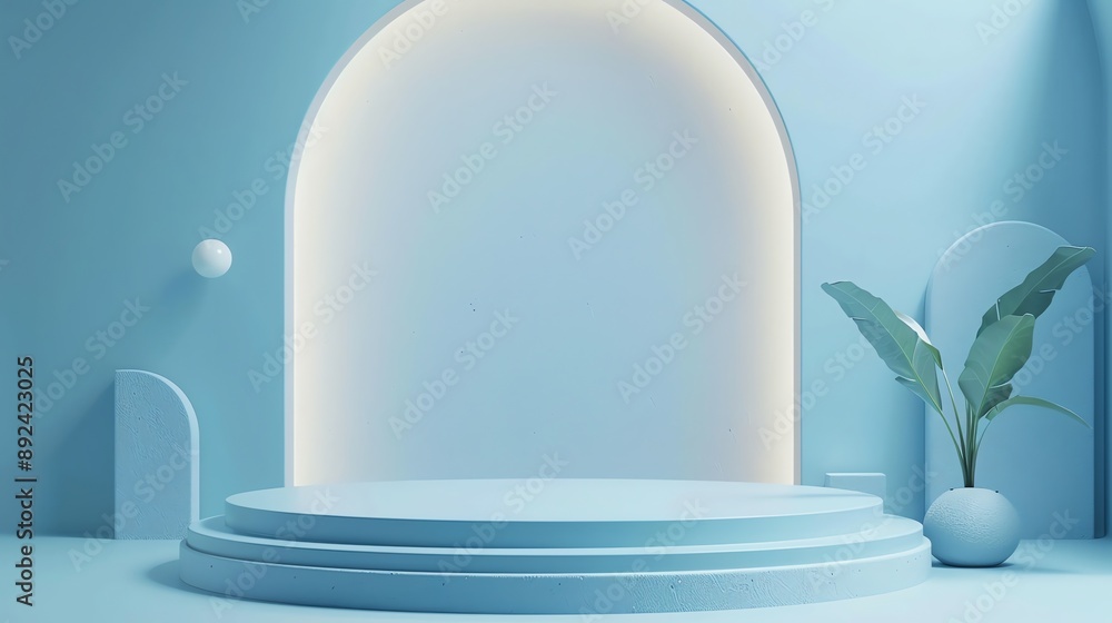 Poster this is a 3d rendering of a simple and elegant product display stage. the stage is made of a light b