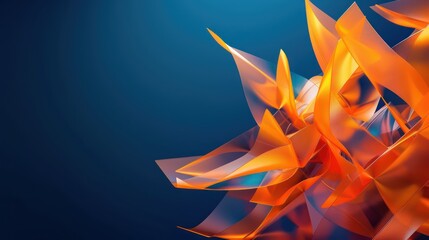 Fototapeta premium Fiery orange plexus design on a midnight blue backdrop, suggesting innovation with ample text space