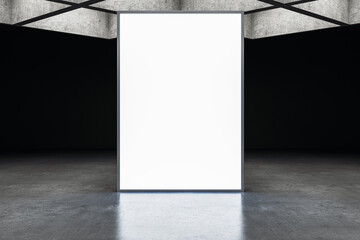 Blank billboard mockup in a dark interior room. 3D Rendering