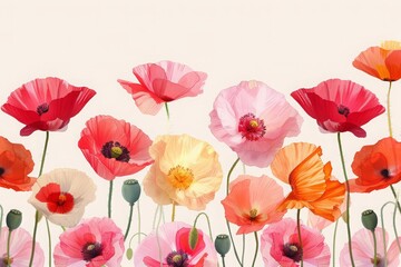 Obraz premium Delicate Blooms in Pastel Hues: A Watercolor Poppy Border