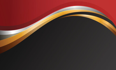 Elegant red black 3D background with curved gold dynamic lines