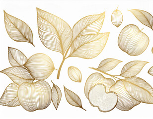 Exquisite Golden Leaf and Fruit Design Elements for Elegant Invitations and Wedding Cards