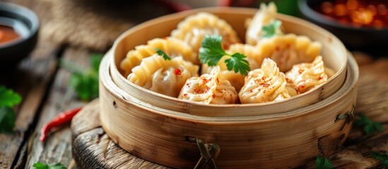 Steamed Dumplings in a Bamboo Steamer