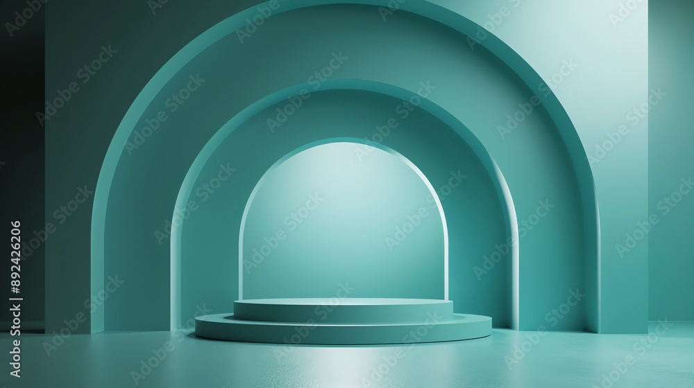 Aufkleber 3d rendering of a simple and elegant podium. the podium is a light blue color and is set against a l