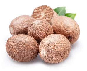 Nutmeg seeds isolated on white background.