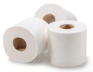 Rolls of biodegradable toilet paper isolated on white background.