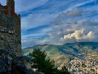A stunning view of Alanya from a high vantage point, showcasing the cityscape, harbor, and...