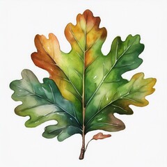 Fototapeta premium Isolated fall autumn shumard oak tree leaf watercolor painting