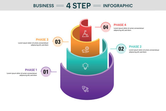 4 Step Semi Circle Cylinder Infographic. 3D Vector Illustration For Business Financial Report.
